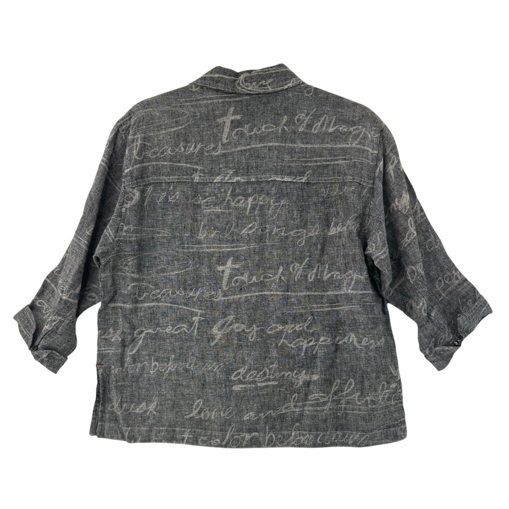 Chicos Women's Size 0 Gray Linen Button Up Shirt Jacket Top 3/4 Sleeve - Picture 2 of 6